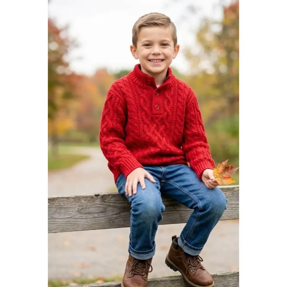 New Gap Toddler Mockneck Cable-Knit Red Sweater Boy's Size 3T